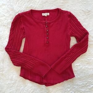 Lucky Brand Women's Red Cable-Sleeve Henley Top
